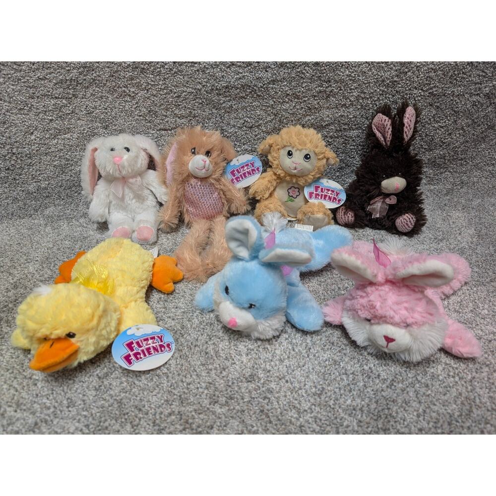 Lot of 7 Greenbrier Fuzzy Friends Spring Plushies Duck, Lamb, & Bunny Rabbits